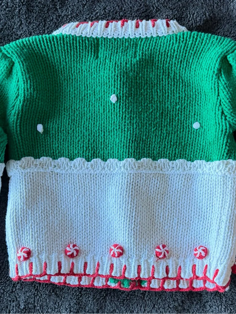 Green & White Gingerbread Holiday Sweater with Candy Decorations